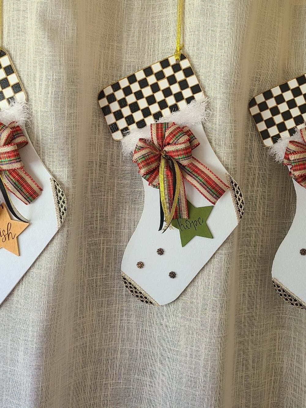 Checked Christmas Ornament Set Buffalo Check Mantle Decor Courtly Hoiday Decor